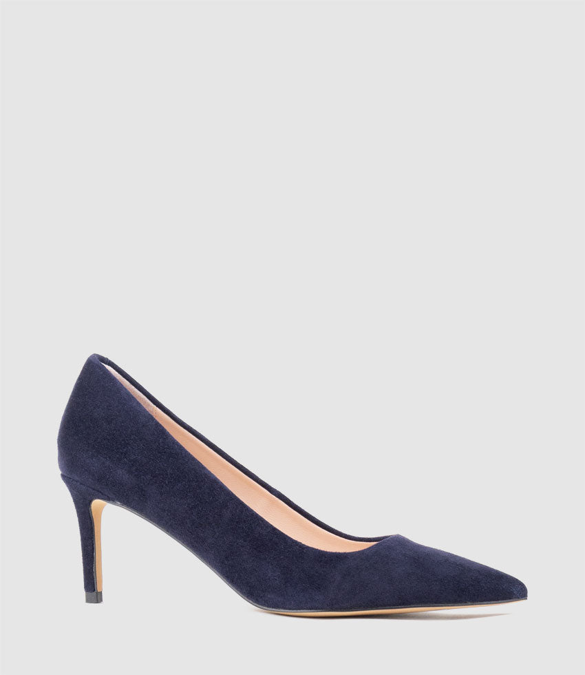 DIYU70 Pointed Pump in Navy Suede - Edward Meller