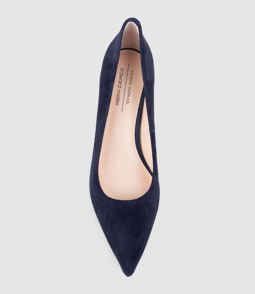 DIYU70 Pointed Pump in Navy Suede - Edward Meller