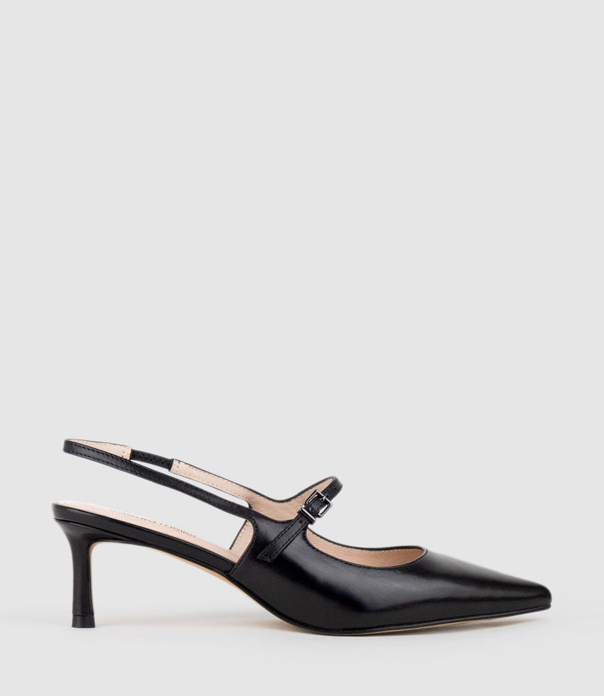 DOVE55 Slingback with Strap in Black Calf - Edward Meller