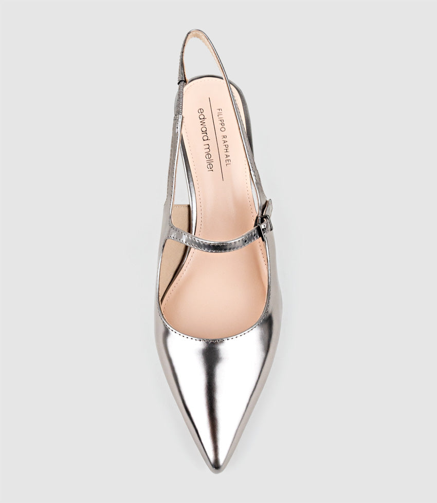 DOVE55 Slingback with Strap in Pewter High Shine - Edward Meller