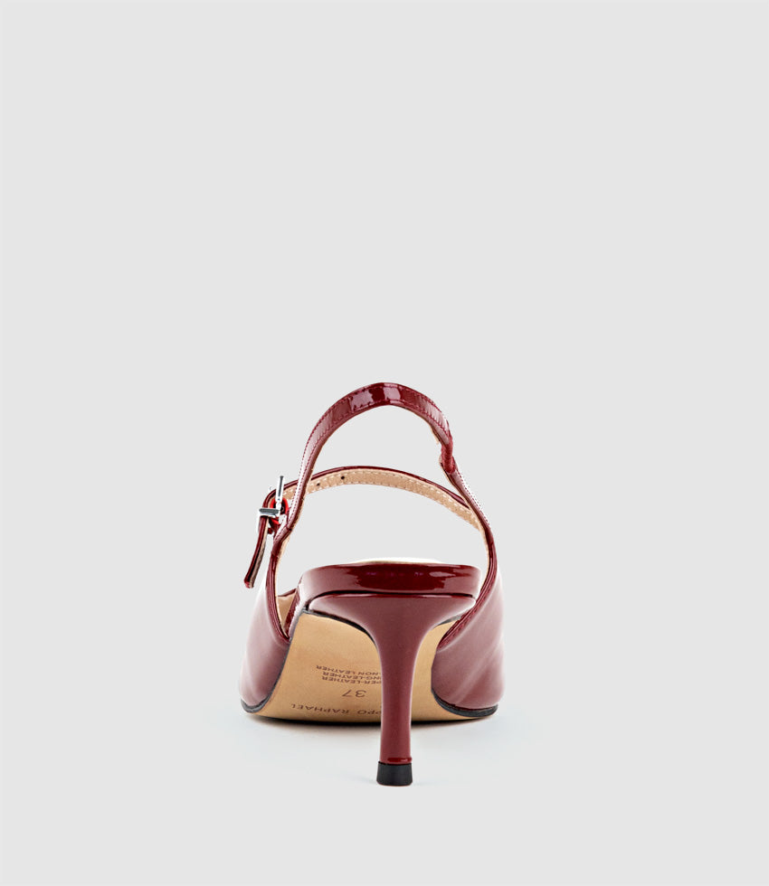 DOVE55 Slingback with Strap in Ruby Patent - Edward Meller