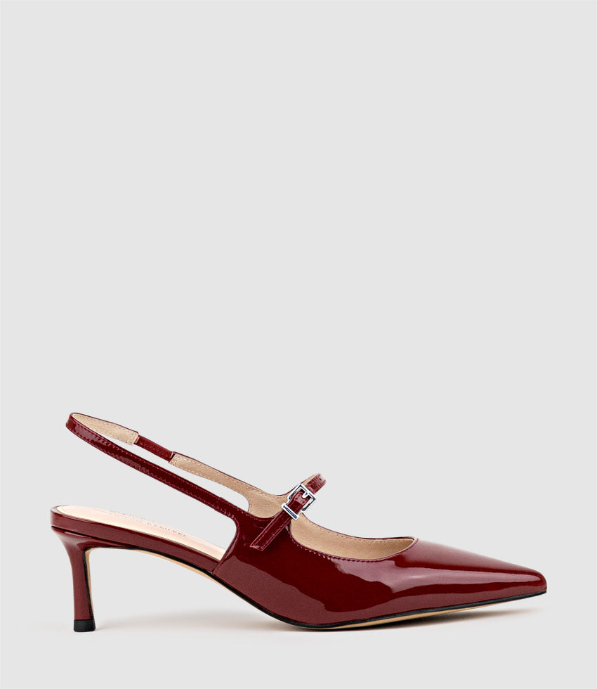 DOVE55 Slingback with Strap in Ruby Patent - Edward Meller