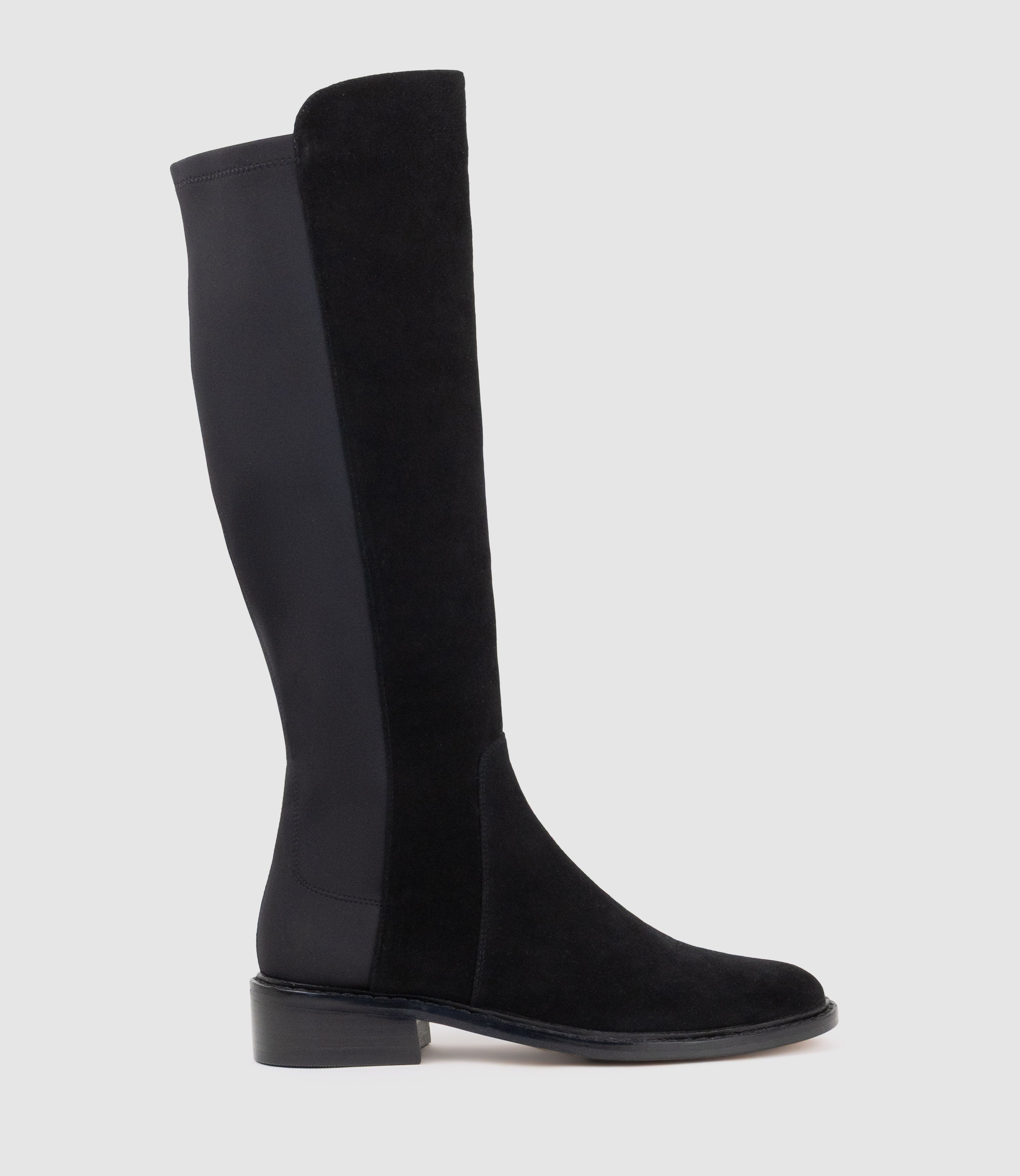 VALOR30 Knee High Stretch Back Boot in Black Suede