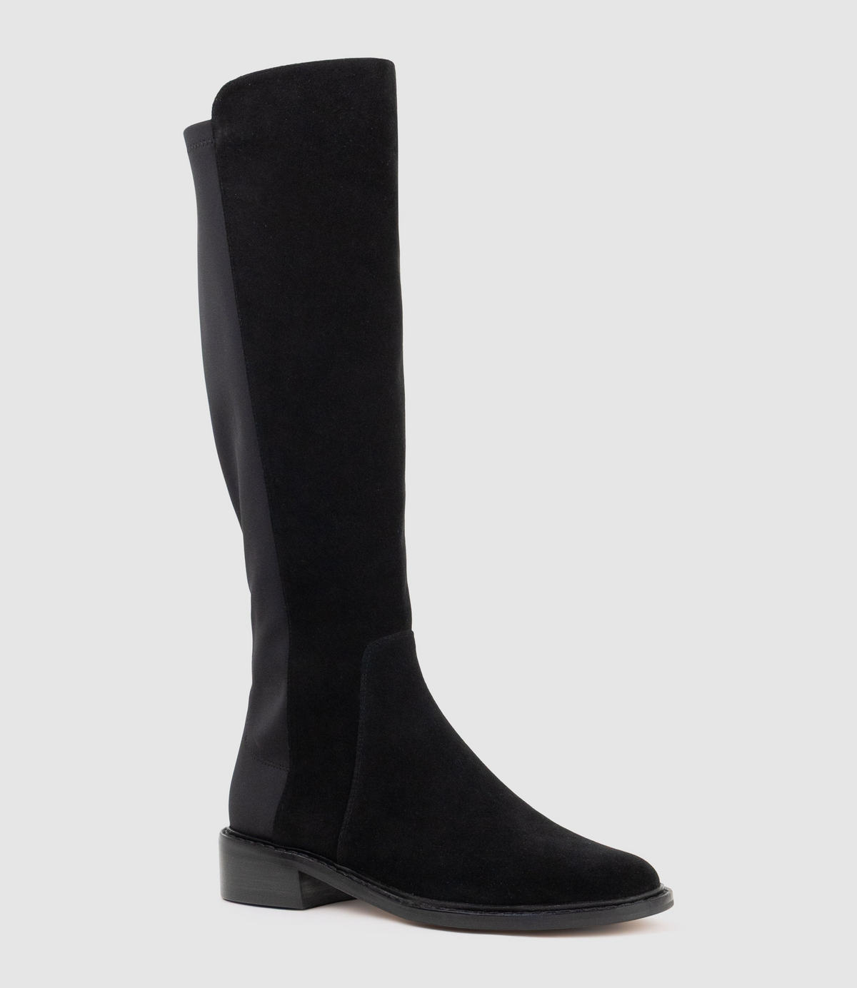 VALOR30 Knee High Stretch Back Boot in Black Suede