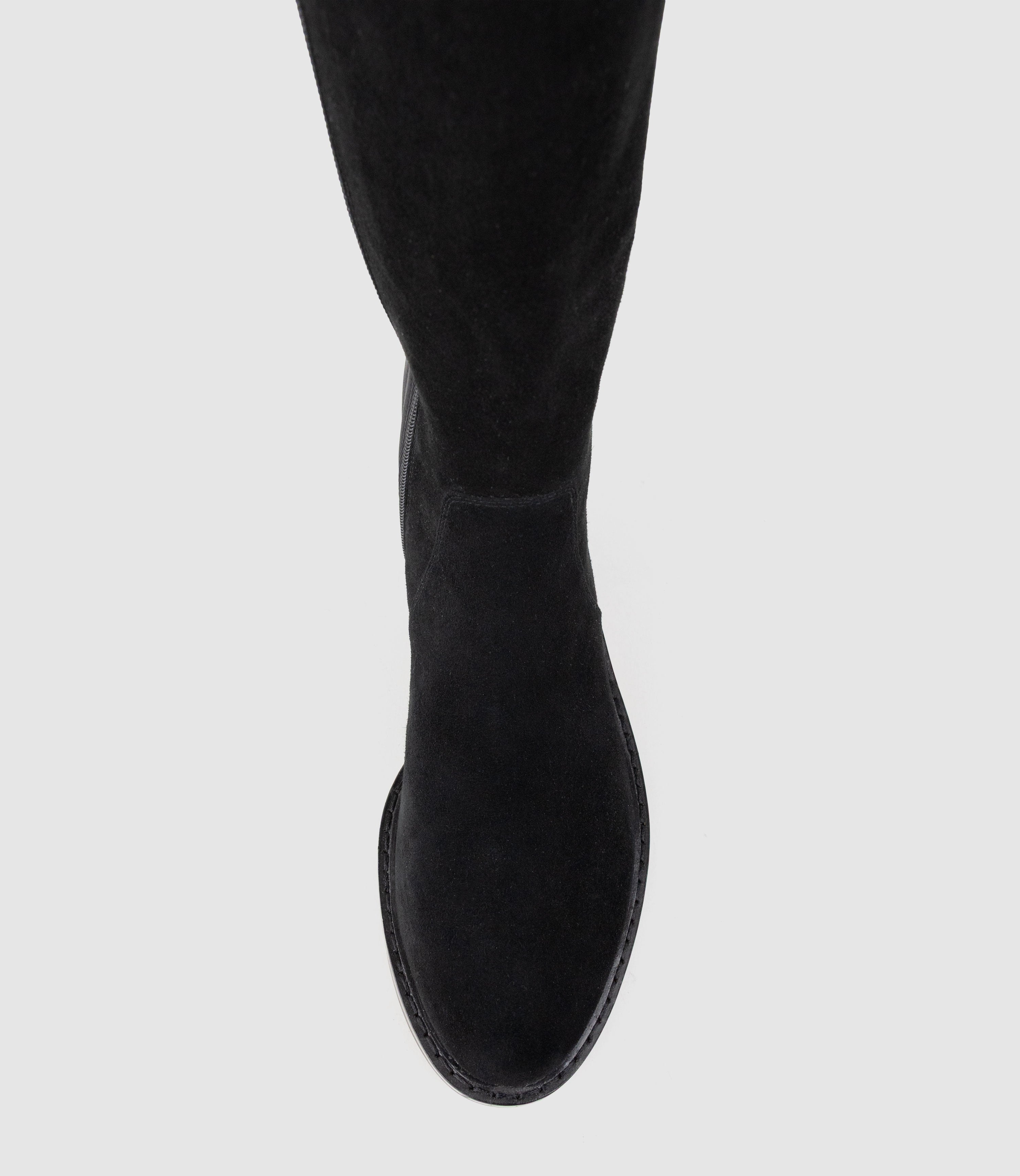 VALOR30 Knee High Stretch Back Boot in Black Suede
