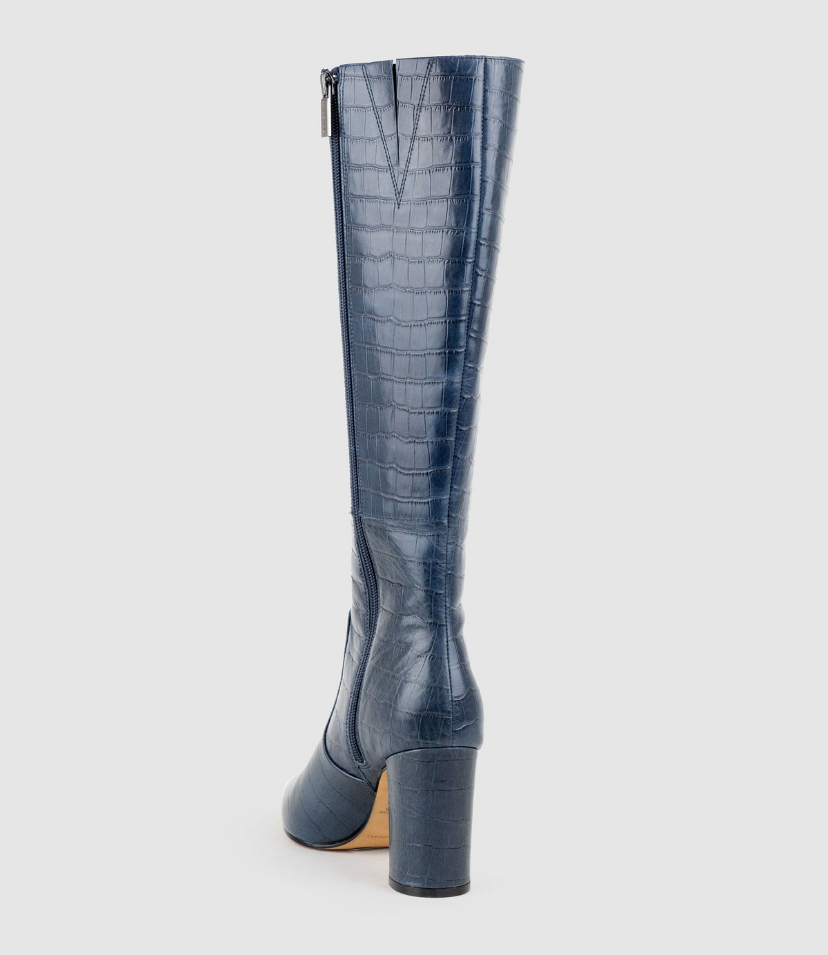VAIN85 Knee High Boot in Blue Croc Print Calf
