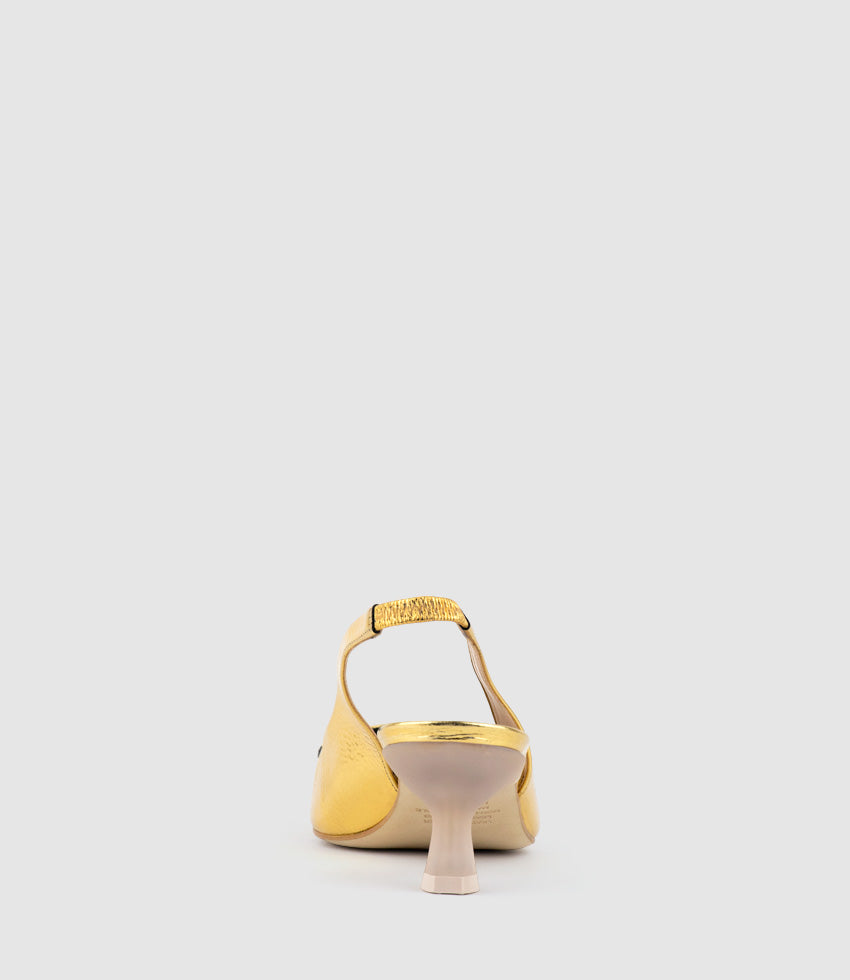DULCE60 Slingback Pump with Buckle in Gold Crinkle - Edward Meller