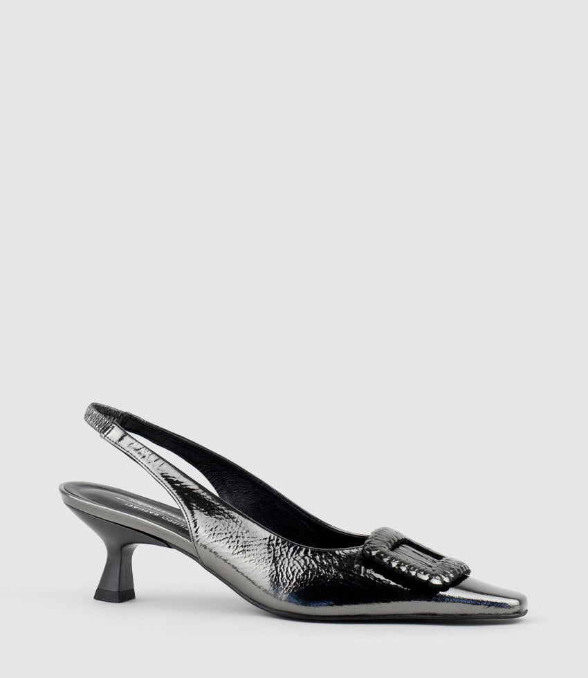 DULCE60 Slingback Pump with Buckle in Pewter Crinkle - Edward Meller