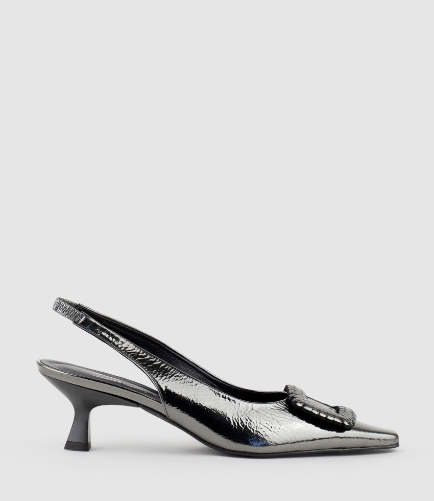 DULCE60 Slingback Pump with Buckle in Pewter Crinkle - Edward Meller