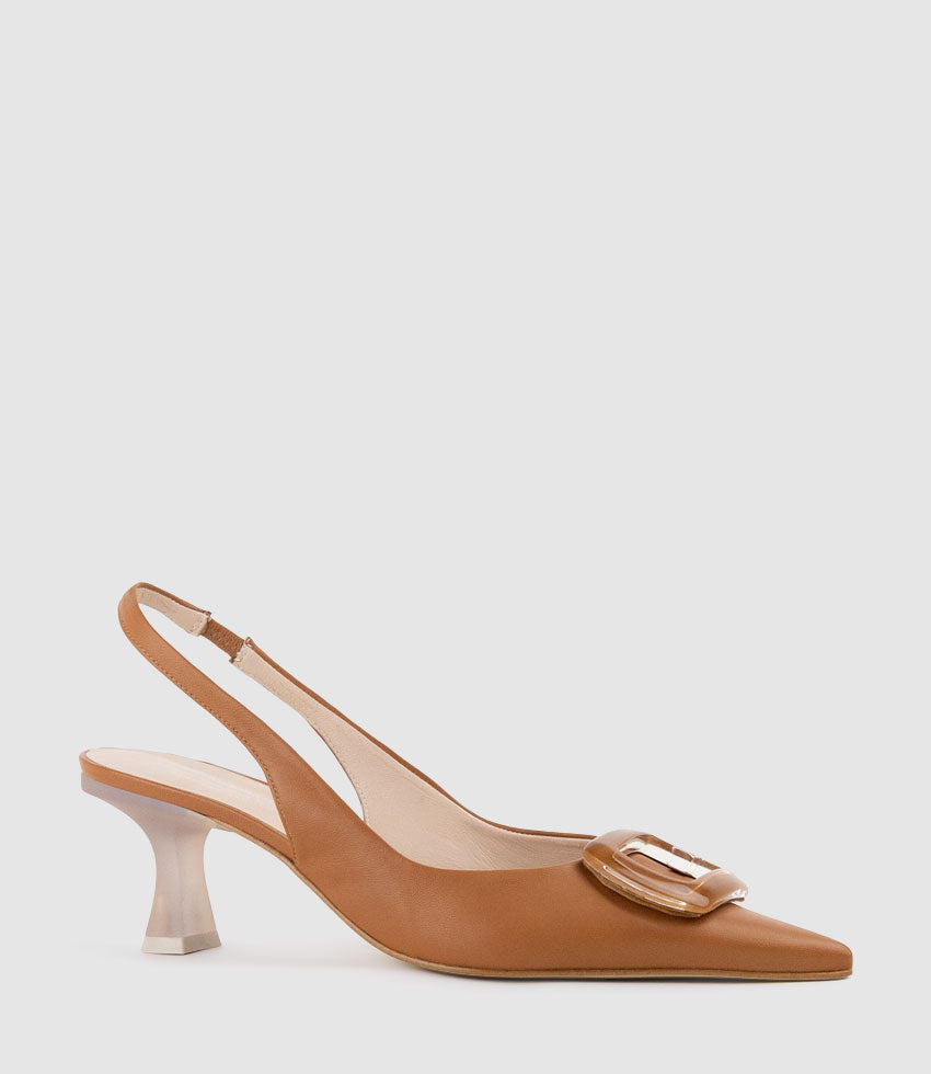 DULCIA60 Slingback Pump with Ornament in Tan - Edward Meller