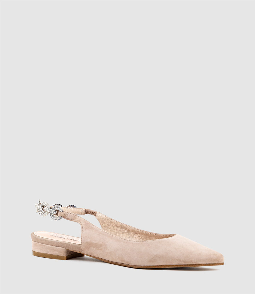 EBONY Flat Slingback with Diamond Band in Nude Suede - Edward Meller