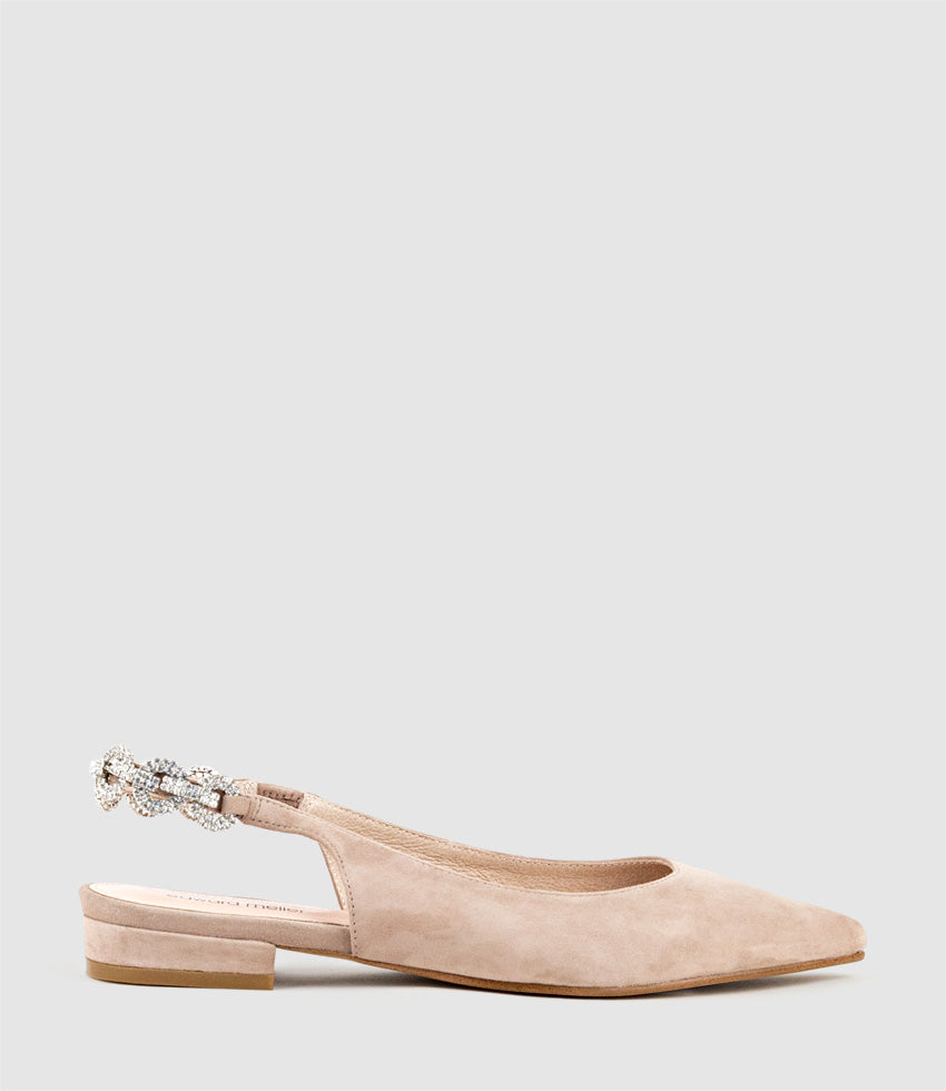 EBONY Flat Slingback with Diamond Band in Nude Suede - Edward Meller