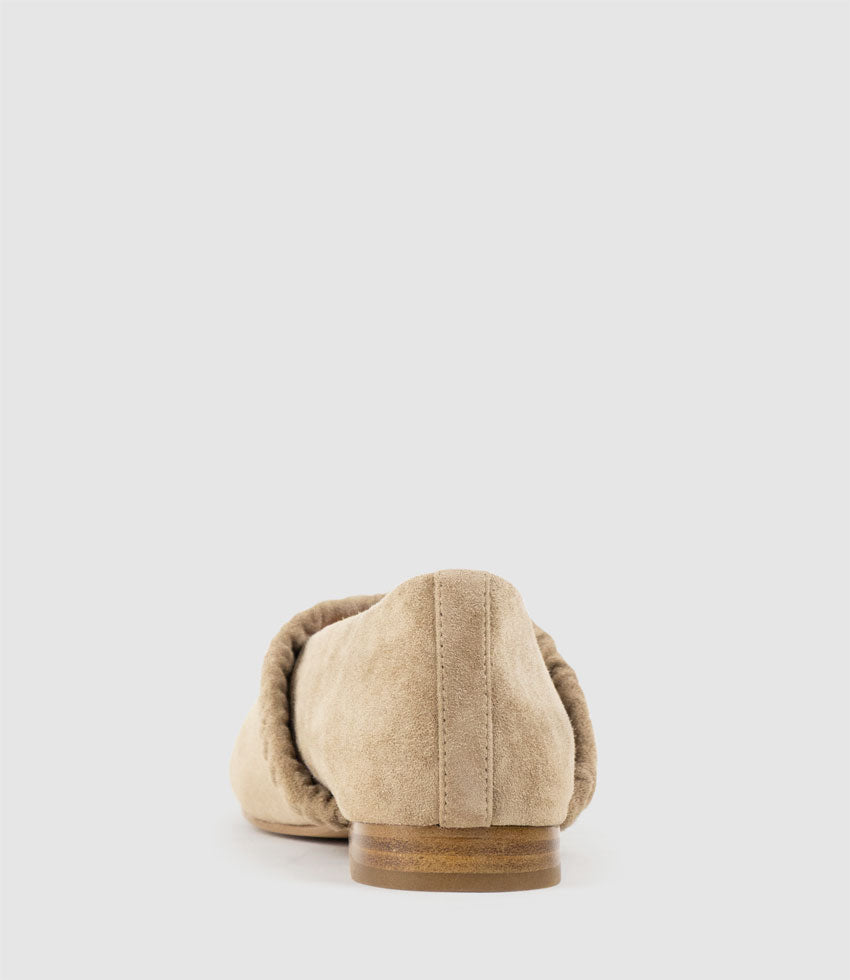 EDINA Ruched Strap Ballet in Camel Suede - Edward Meller