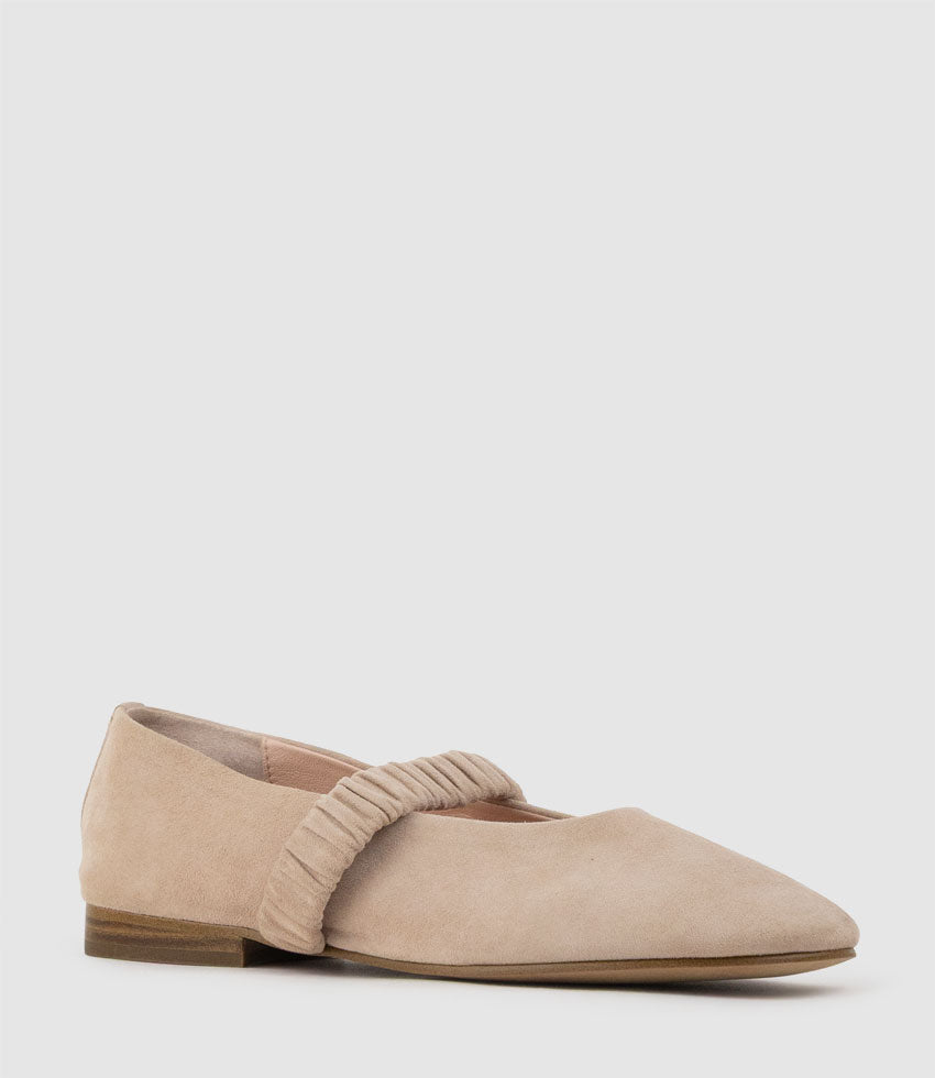 EDINA Ruched Strap Ballet in Petal Suede - Edward Meller