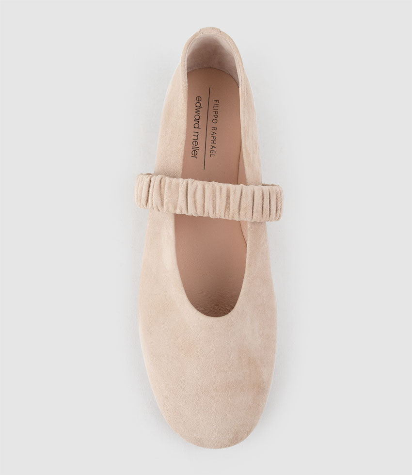 EDINA Ruched Strap Ballet in Petal Suede - Edward Meller