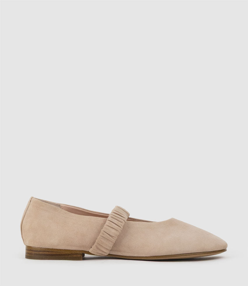 EDINA Ruched Strap Ballet in Petal Suede - Edward Meller