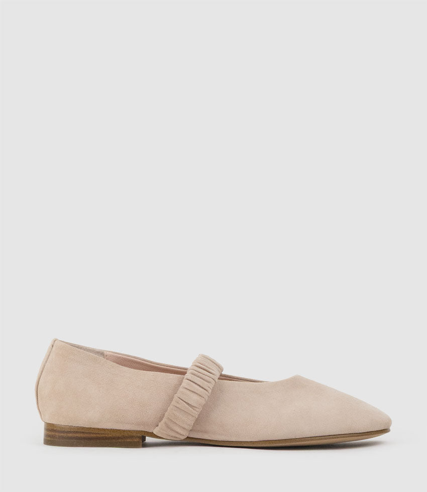 EDINA Ruched Strap Ballet in Petal Suede - Edward Meller
