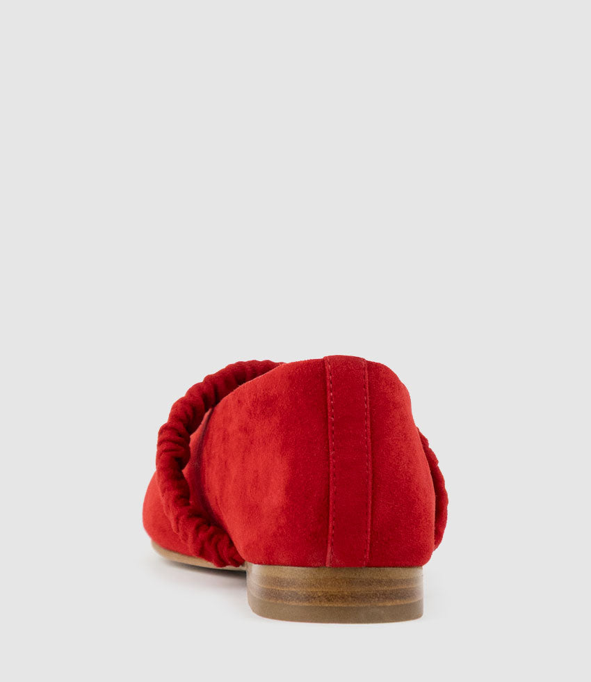 EDINA Ruched Strap Ballet in Red Suede - Edward Meller