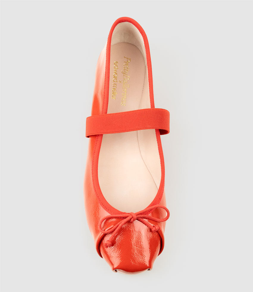 EFFIE Ruched Ballet with Strap in Red Patent