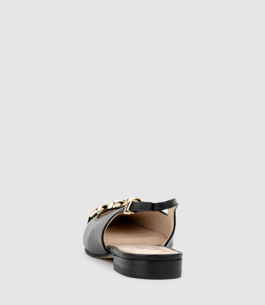 ELDA Pointed Slingback with Chain Detail in Black Baby Calf - Edward Meller