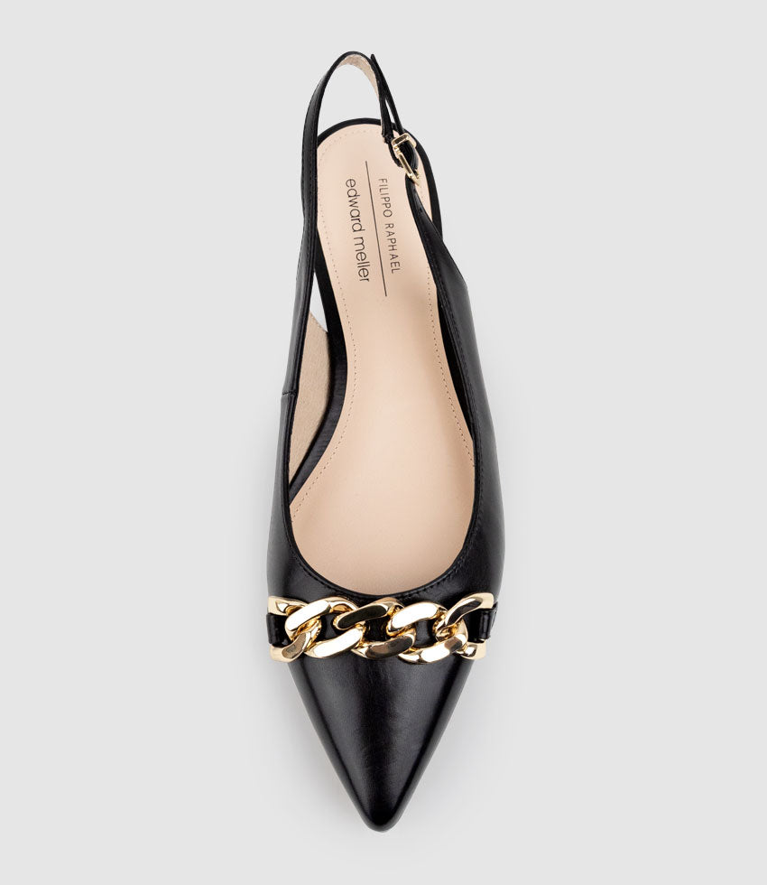 ELDA Pointed Slingback with Chain Detail in Black Baby Calf - Edward Meller