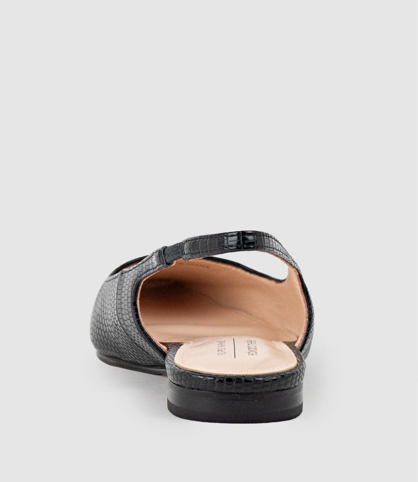 ELIANA Chiselled Slingback in Black Tejus Lizard Print - Edward Meller