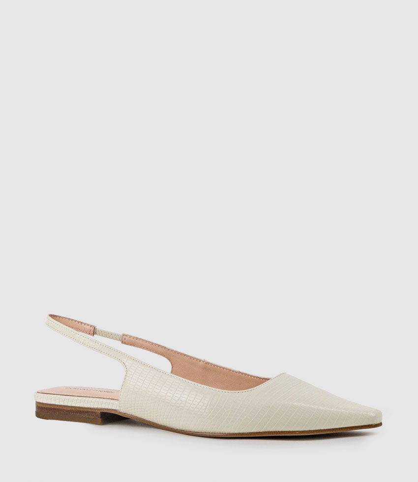 ELIANA Chiselled Slingback in Offwhite Tejus Lizard Print - Edward Meller
