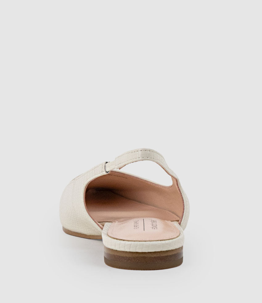 ELIANA Chiselled Slingback in Offwhite Tejus Lizard Print - Edward Meller