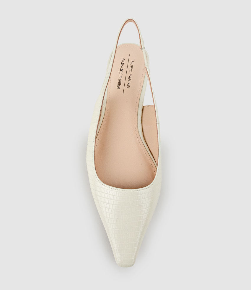 ELIANA Chiselled Slingback in Offwhite Tejus Lizard Print - Edward Meller