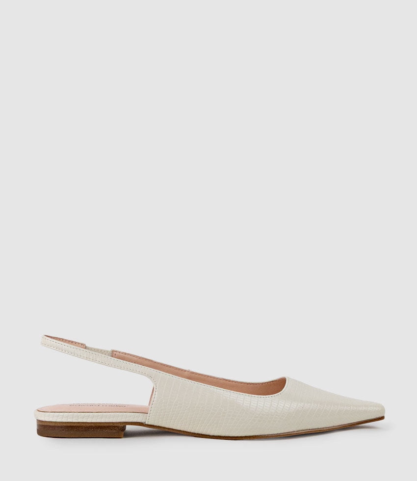 ELIANA Chiselled Slingback in Offwhite Tejus Lizard Print - Edward Meller