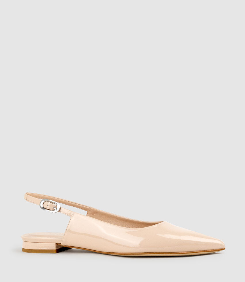 ELISE Flat Closed Toe Sling in Nude Patent