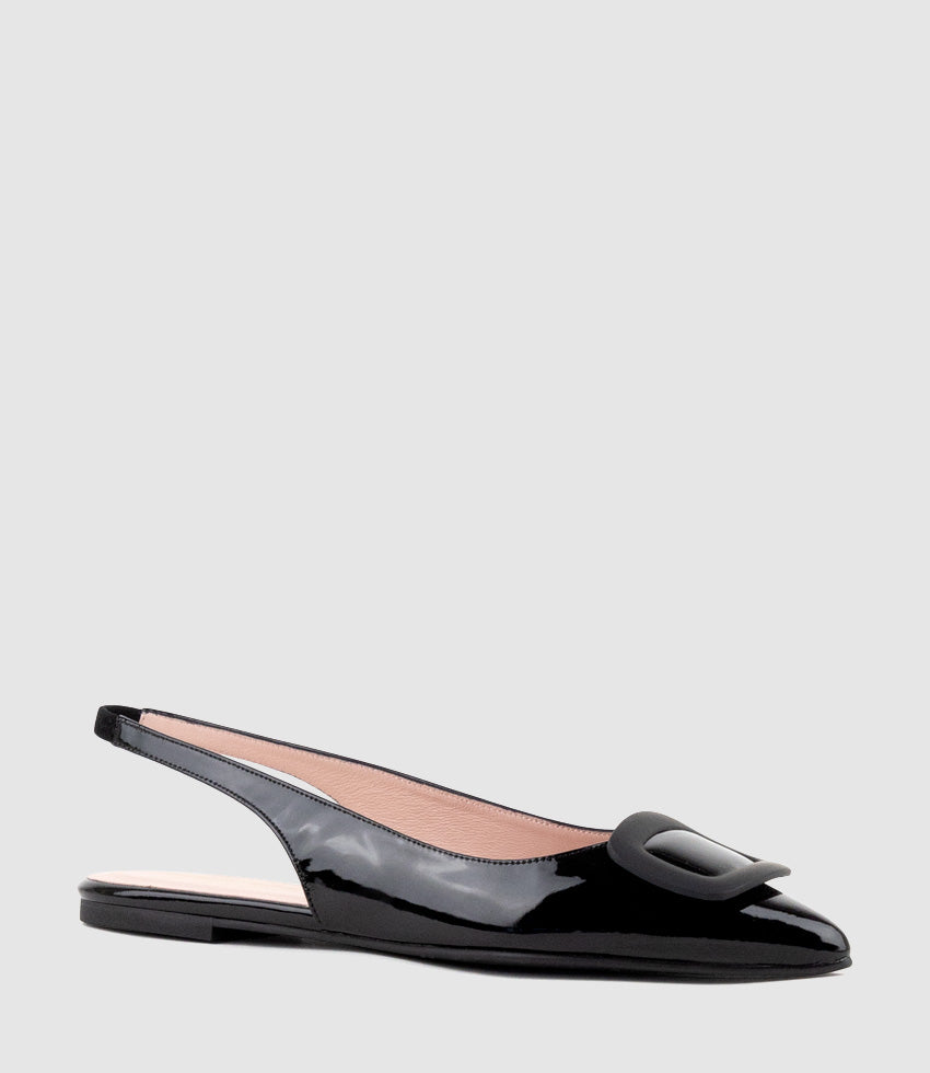 ELIZA Slingback with Hardware in Black Patent - Edward Meller