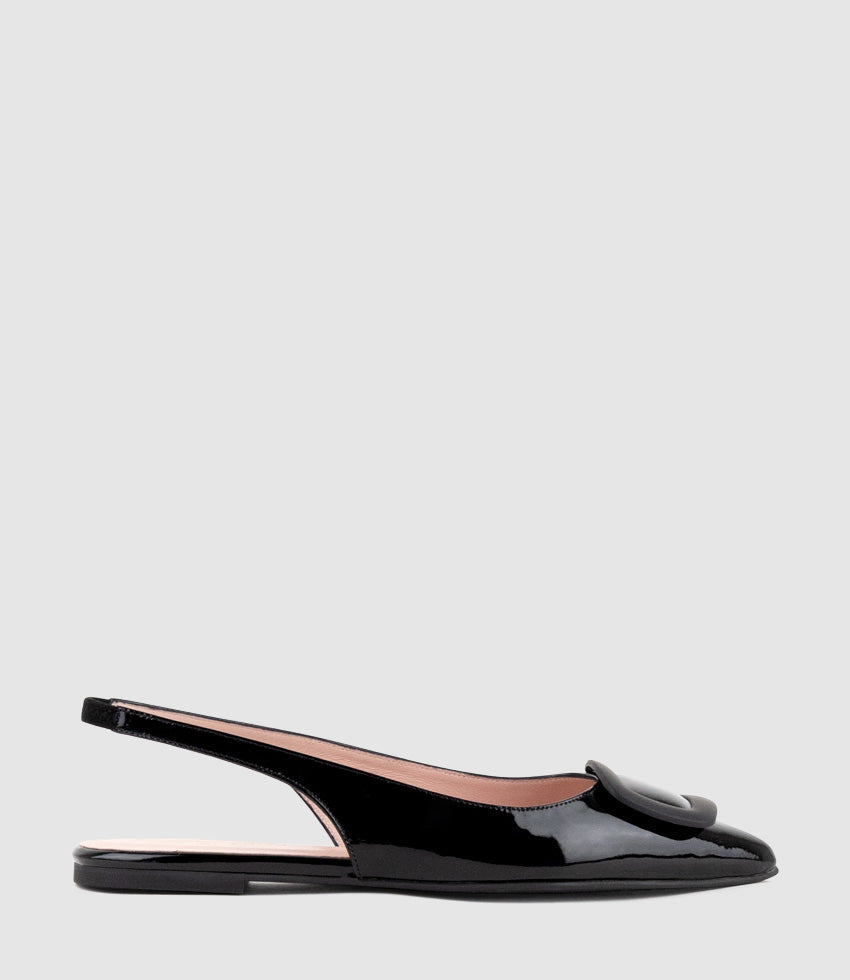 ELIZA Slingback with Hardware in Black Patent - Edward Meller
