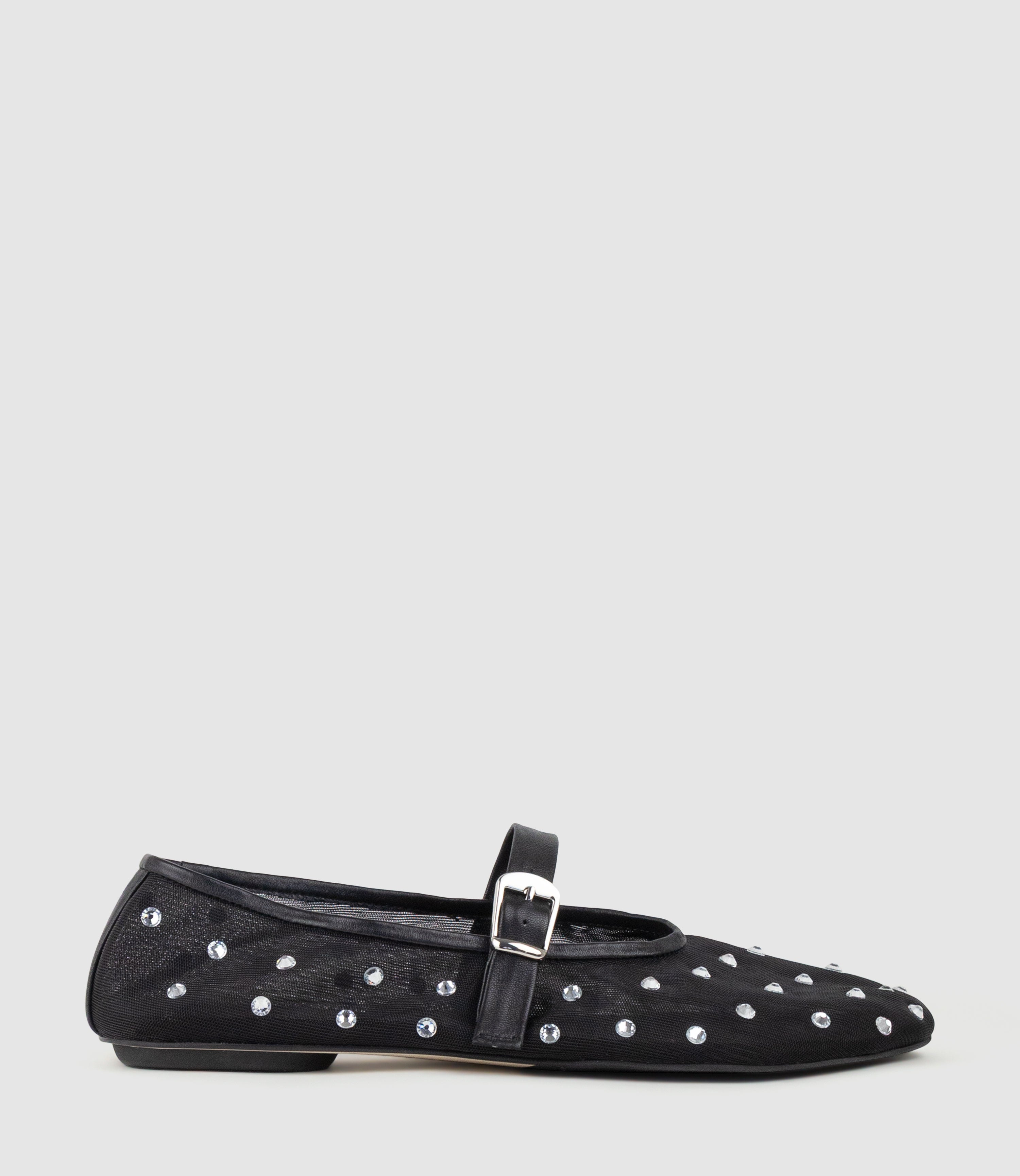 ELMIRA Mesh Ballet with Crystals in Black