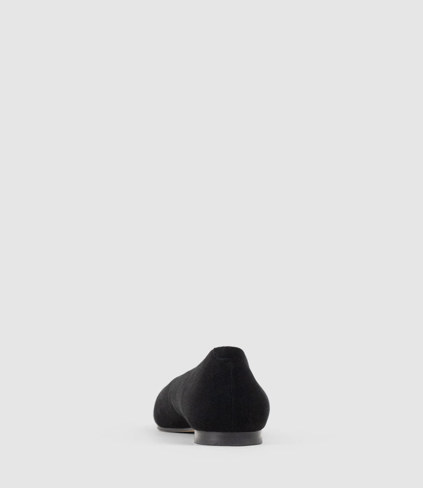 ELVY Chiselled Flat Pump in Black Suede