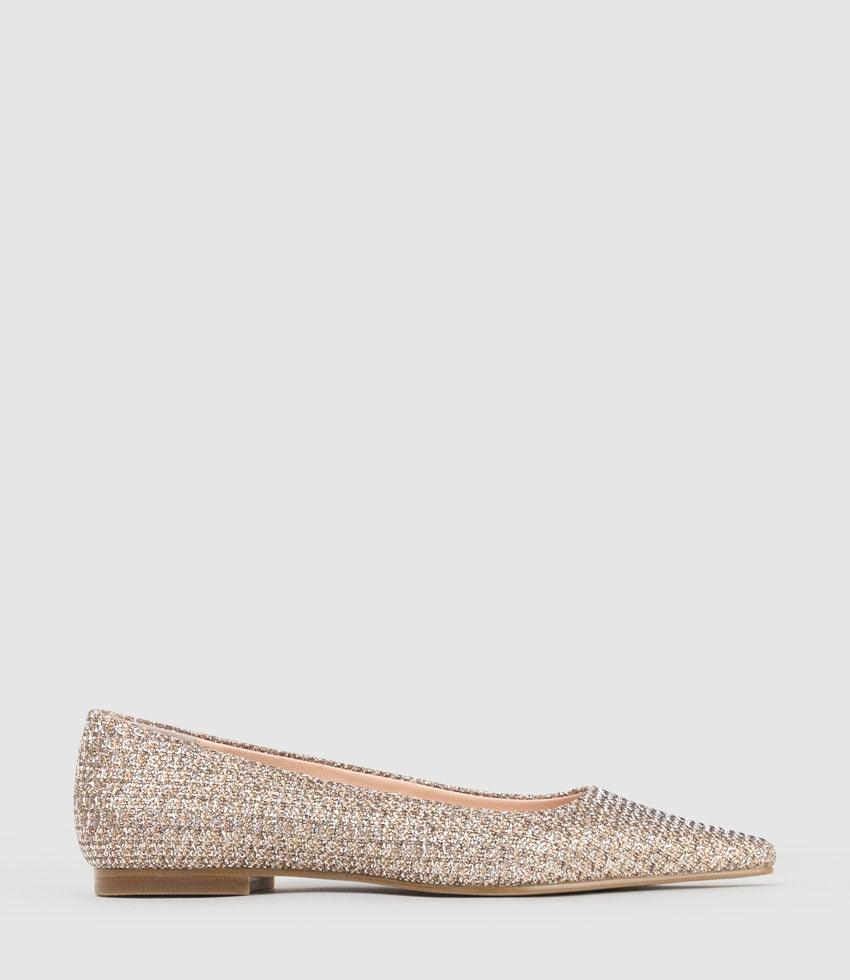 ELVY Chiselled Flat Pump in Copper Metallic Fabric