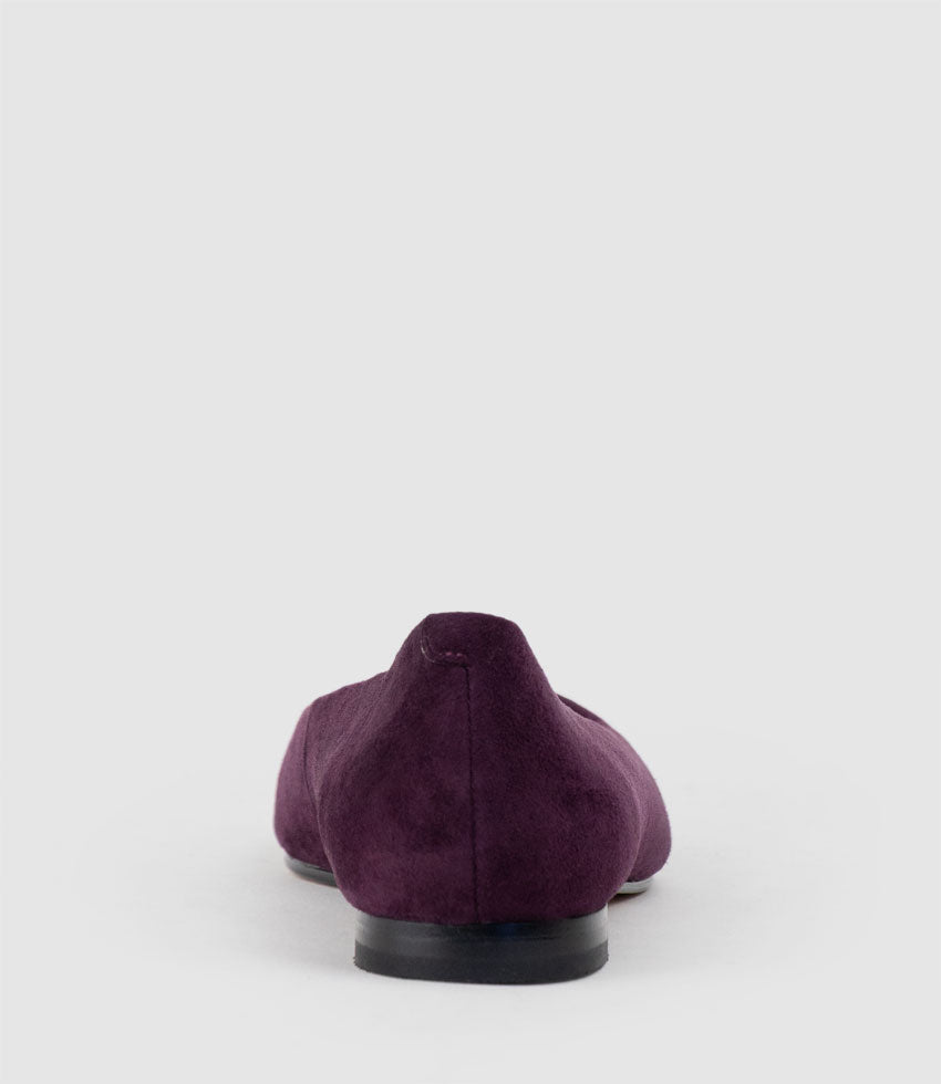 ELVY Chiselled Flat Pump in Eggplant Suede - Edward Meller