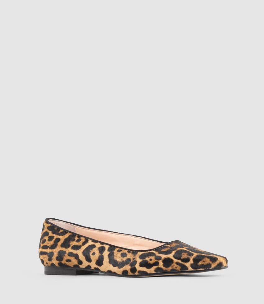 ELVY Chiselled Flat Pump in Leopard Calf Hair