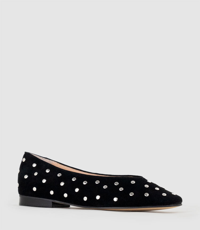 FALDA Studded Ballet in Black Suede