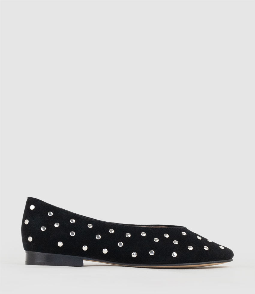 FALDA Studded Ballet in Black Suede
