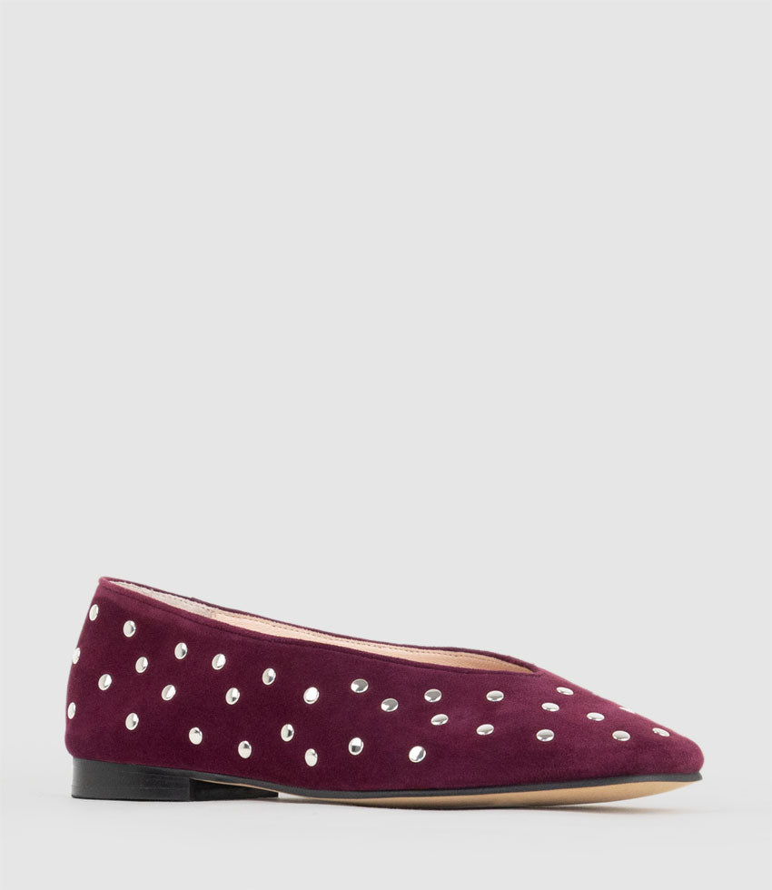 FALDA Studded Ballet in Plum Suede