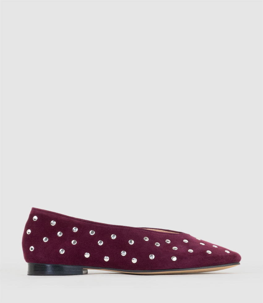 FALDA Studded Ballet in Plum Suede