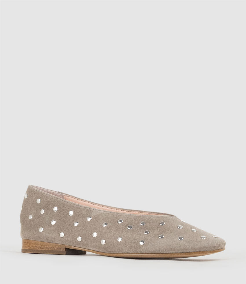 FALDA Studded Ballet in Taupe Suede