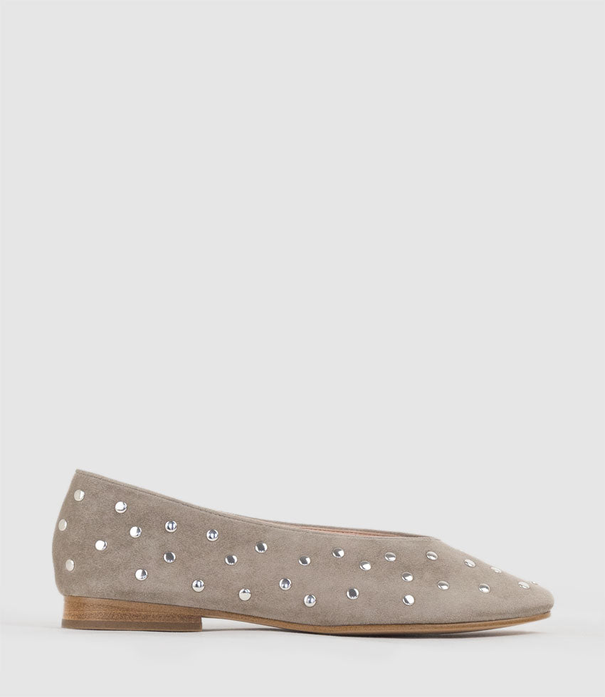 FALDA Studded Ballet in Taupe Suede