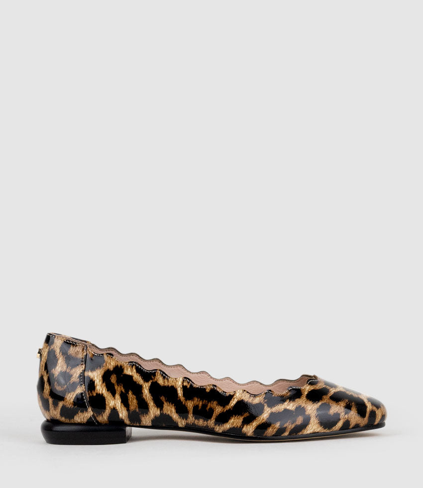 FARA Scalloped Ballet Flat in Leopard Patent - Edward Meller