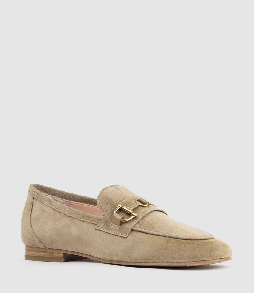 FAUSTINE Loafer with Asymmetrical Trim in Cashew Suede - Edward Meller