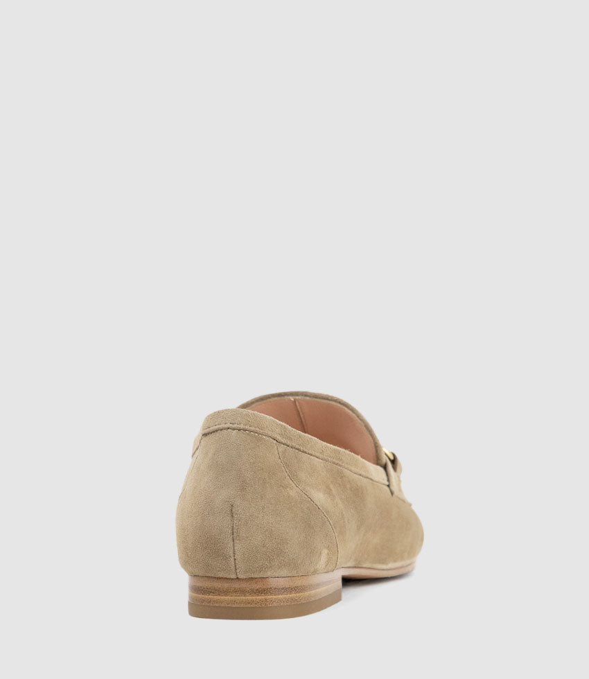 FAUSTINE Loafer with Asymmetrical Trim in Cashew Suede - Edward Meller