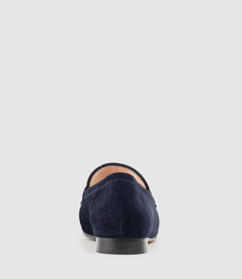 FAUSTINE Loafer with Asymmetrical Trim in Navy Suede - Edward Meller