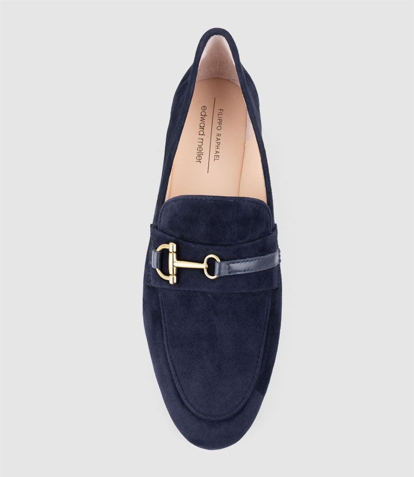 FAUSTINE Loafer with Asymmetrical Trim in Navy Suede - Edward Meller
