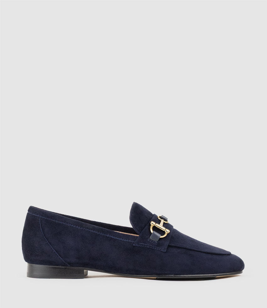 FAUSTINE Loafer with Asymmetrical Trim in Navy Suede - Edward Meller